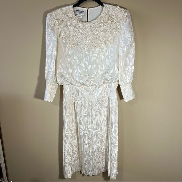 Vintage Cream Long Sleeve Dress - Picture 1 of 12